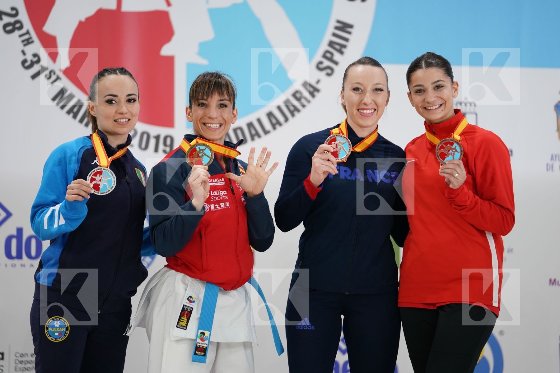 BOTTARO VIVIANA (ITALY), SANCHEZ JAIME SANDRA (SPAIN), FERACCI ALEXANDRA (FRANCE), ELTEMUR DILARA (TURKEY) in Senior Female Kata - Podium ceremony