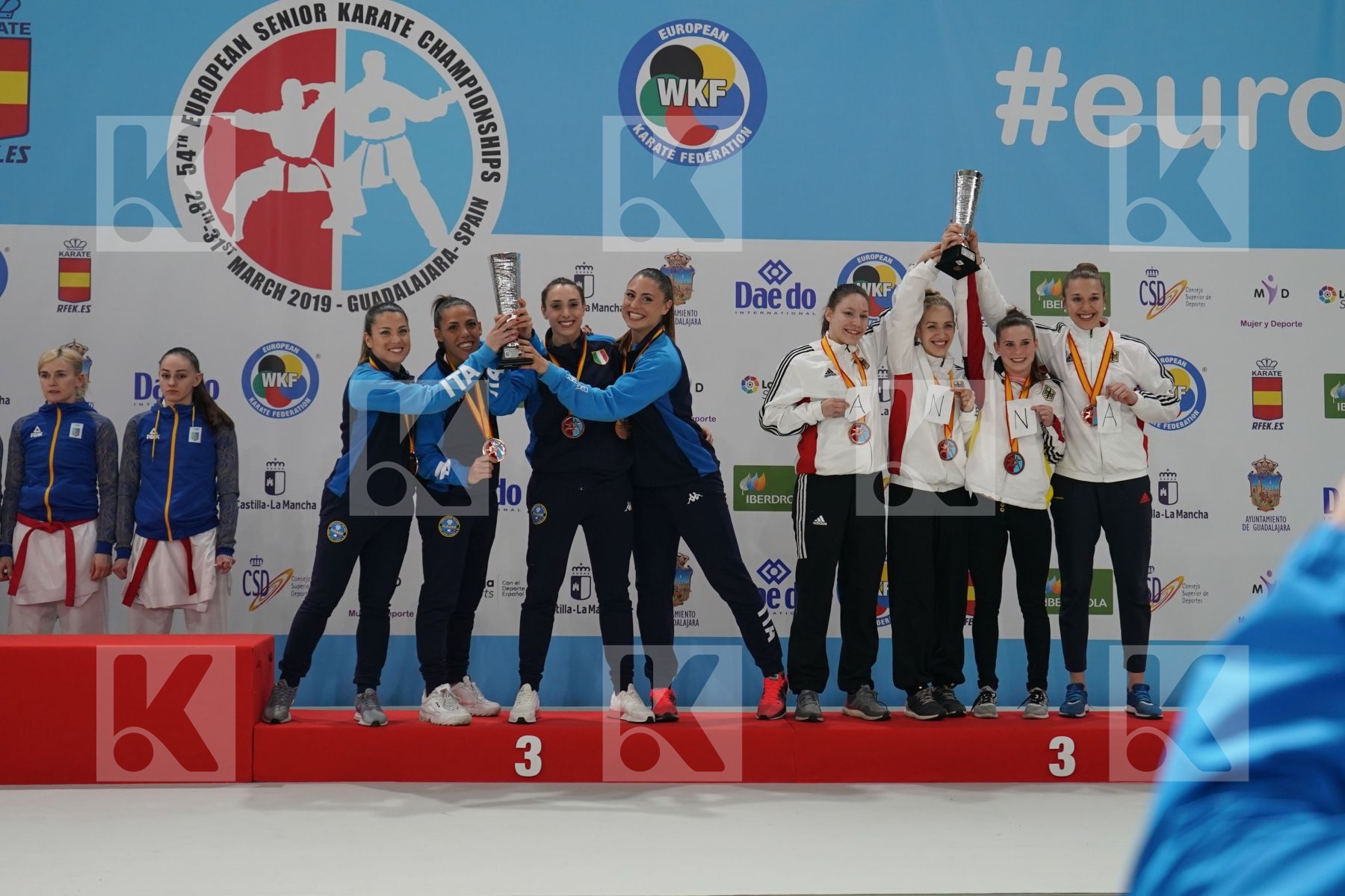 ITALY, GERMANY in Senior Team Female Kumite - Podium ceremony