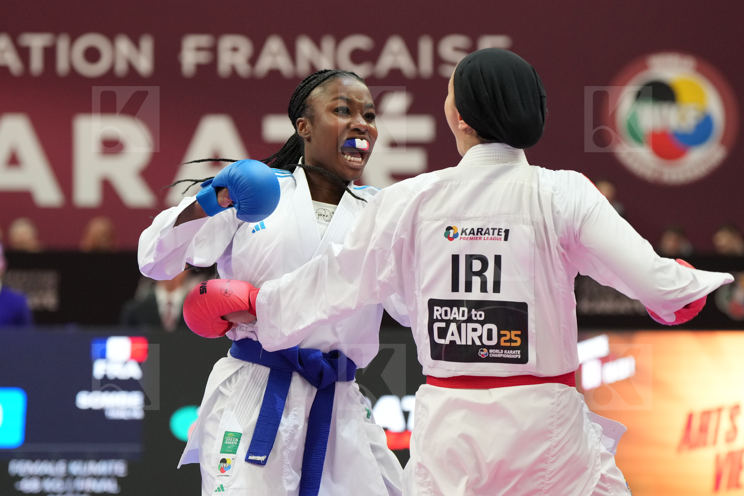 HEYDARIOZOMCHELOEI MOBINA (IRAN) vs SOMBE THALYA (FRANCE) in Female Kumite -68 Kg - Final bout