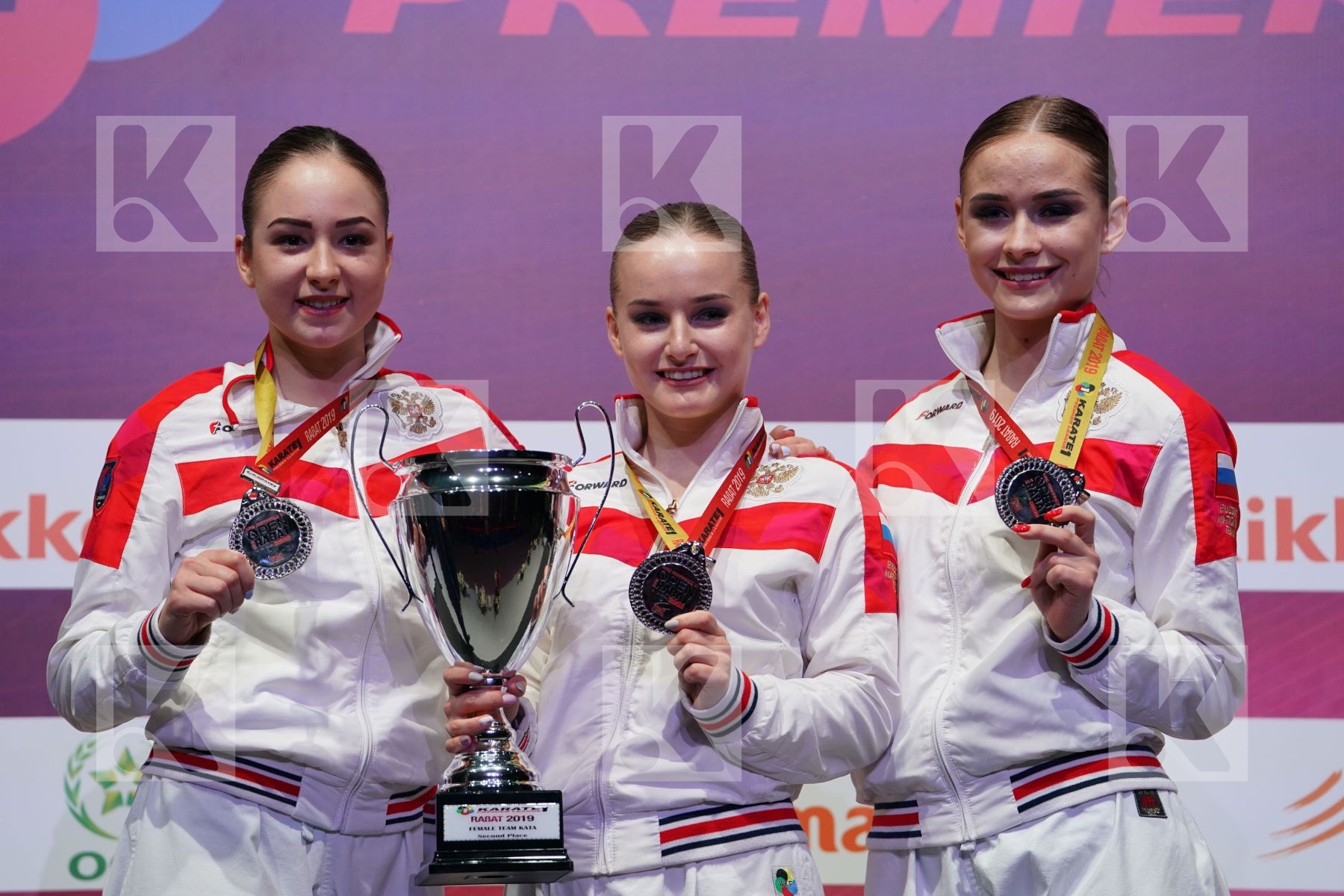RUSSIA Female team kata during podium ceremony
