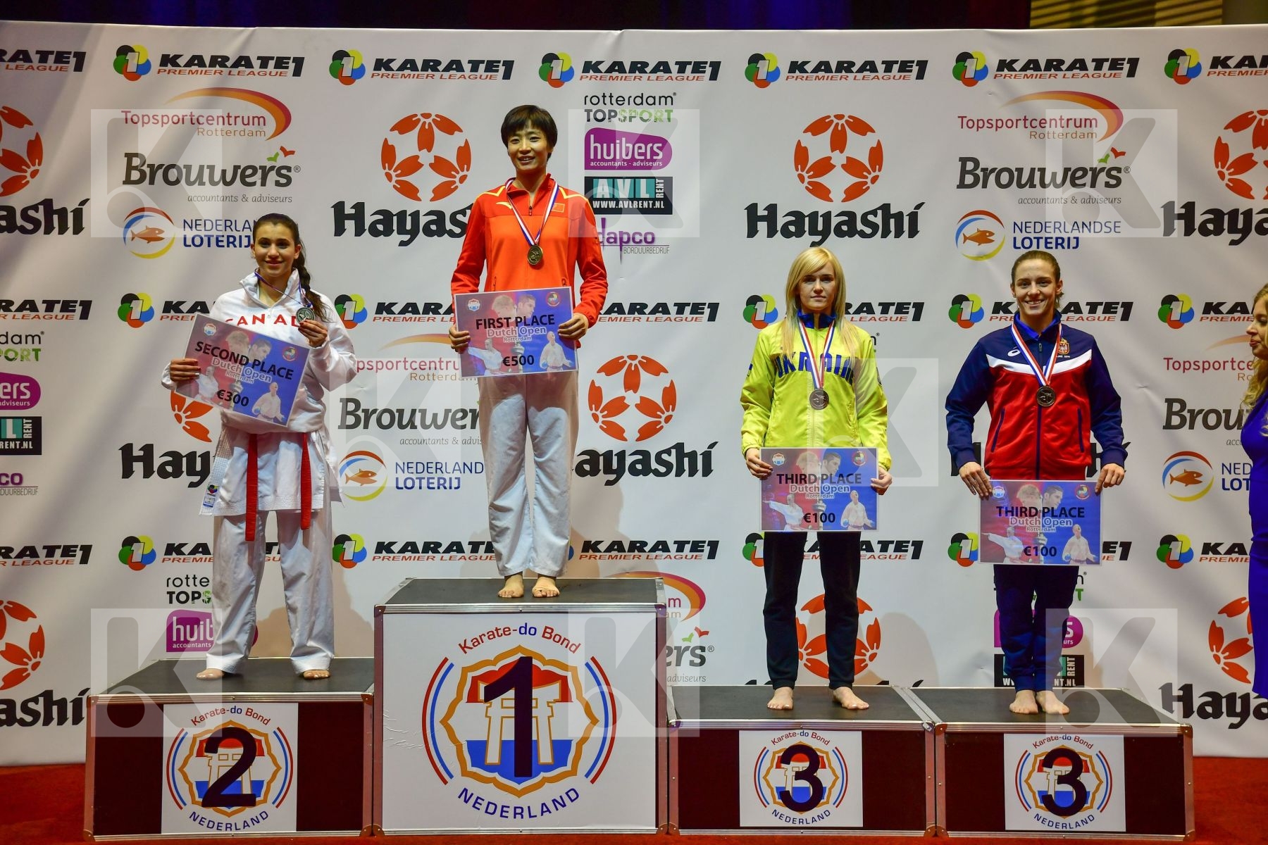 Canada China Female kumite -61 kg Jumaa Haya podium Prekovic Jov