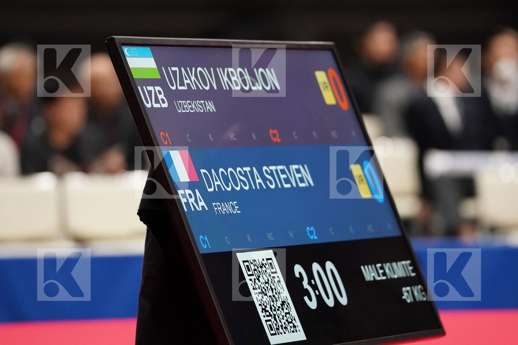 UZAKOV IKBOLJON (UZBEKISTAN) VS DACOSTA STEVEN (FRANCE) in Senior Kumite -67 Kg - Bronze bout