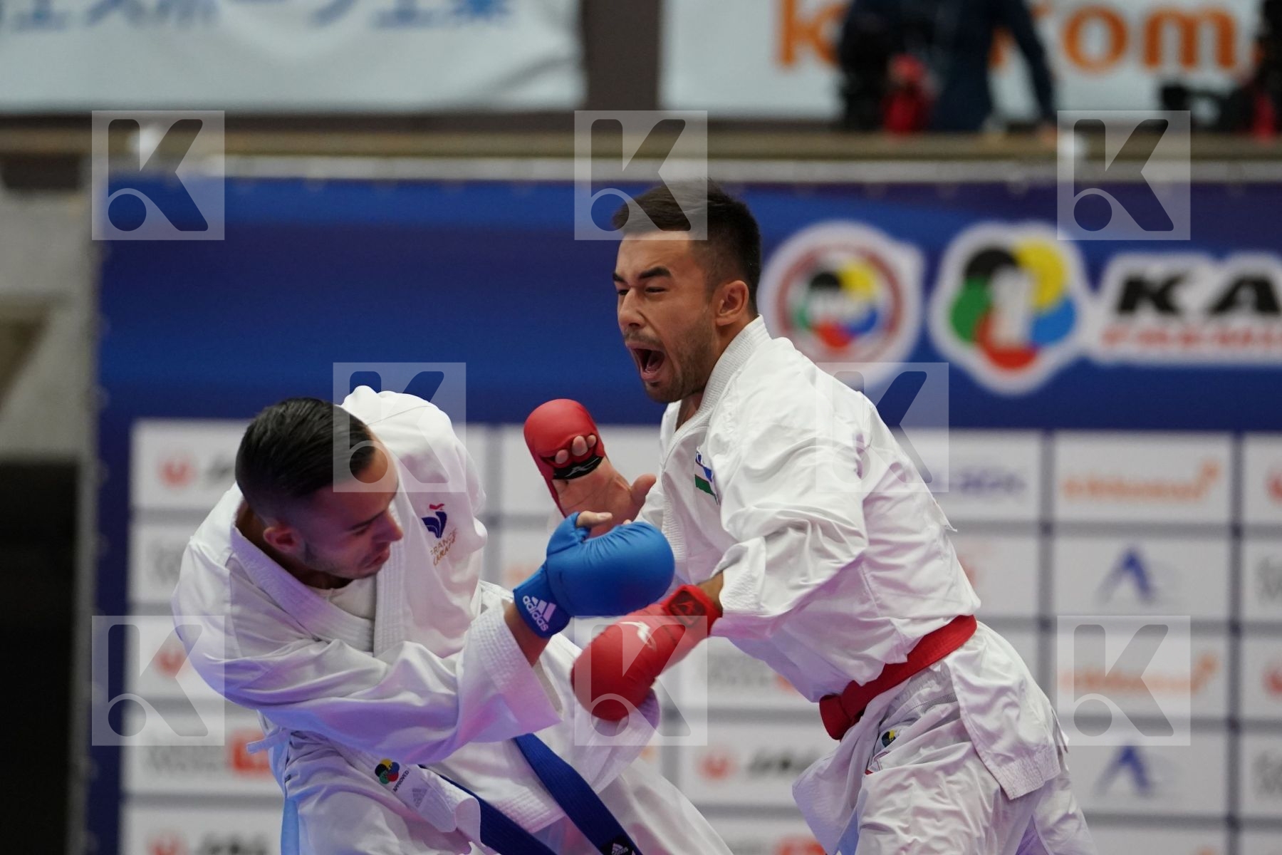 UZAKOV IKBOLJON (UZBEKISTAN) VS DACOSTA STEVEN (FRANCE) in Senior Kumite -67 Kg - Bronze bout