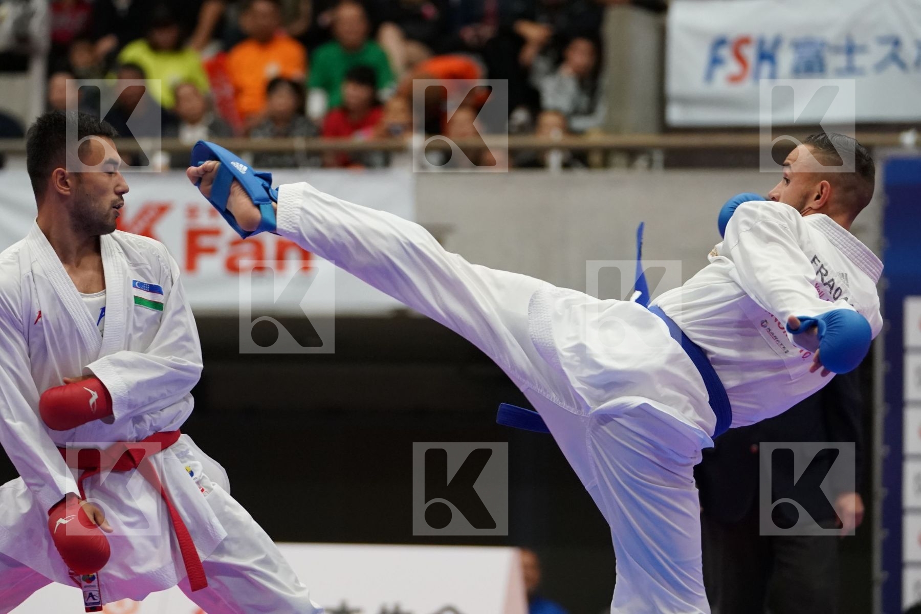 UZAKOV IKBOLJON (UZBEKISTAN) VS DACOSTA STEVEN (FRANCE) in Senior Kumite -67 Kg - Bronze bout