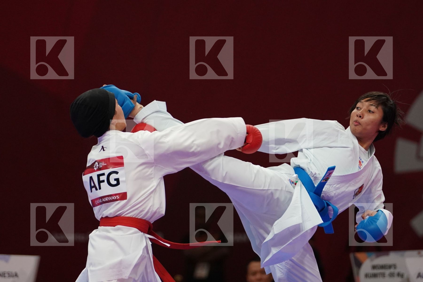 LATIFA HAIDARE (AFGHANISTAN) vs COKORDA ISTRI AGUNG SANISTYARANI (INDONESIA) in Senior Kumite -55 Kg - Qualification