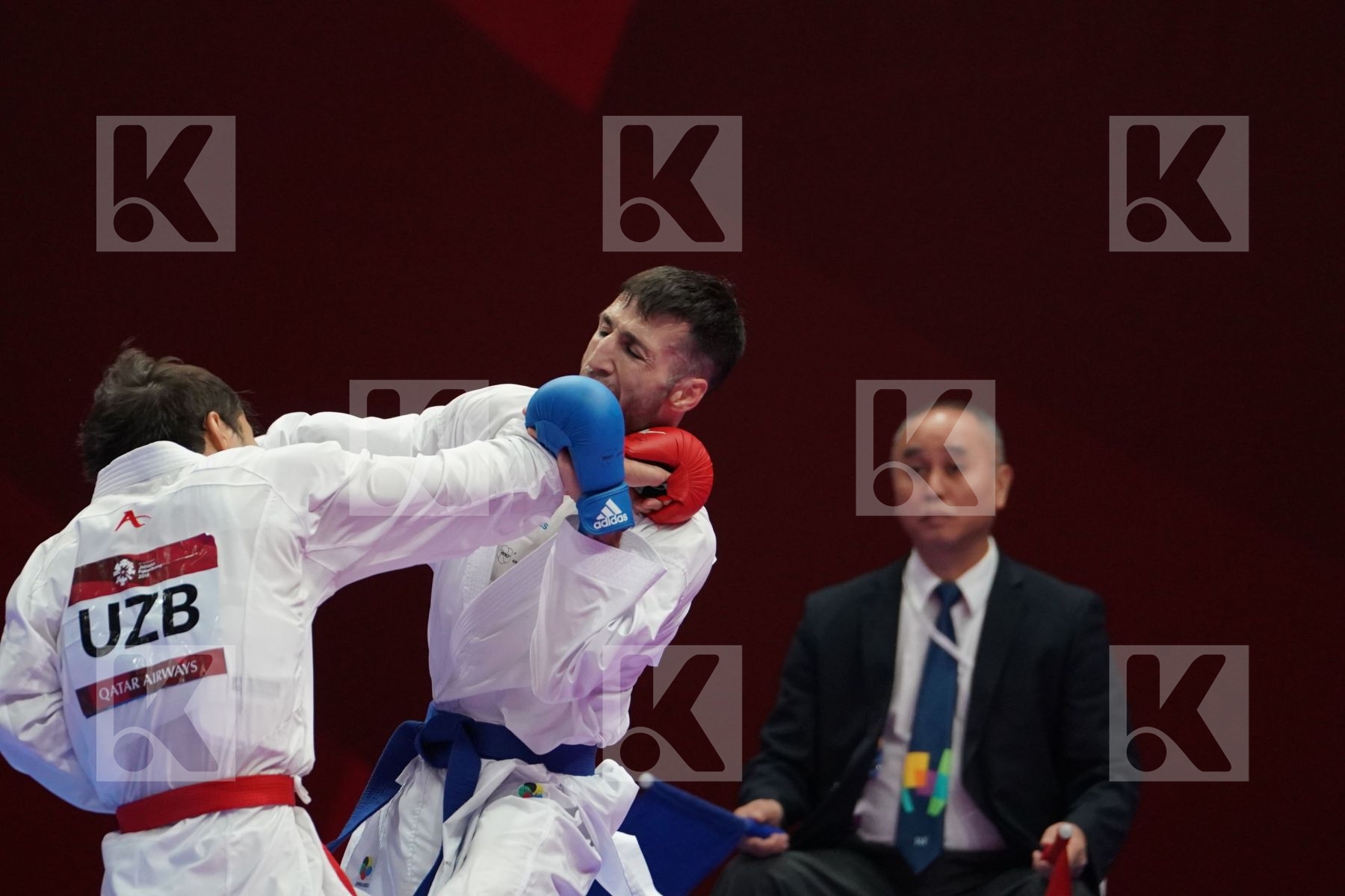 SADRIDDIN SAYMATOV (UZBEKISTAN) vs AMIR MAHDI ZADEH (ISLAMIC REPUBLIC OF IRAN) in Senior Kumite -60 Kg - Qualification