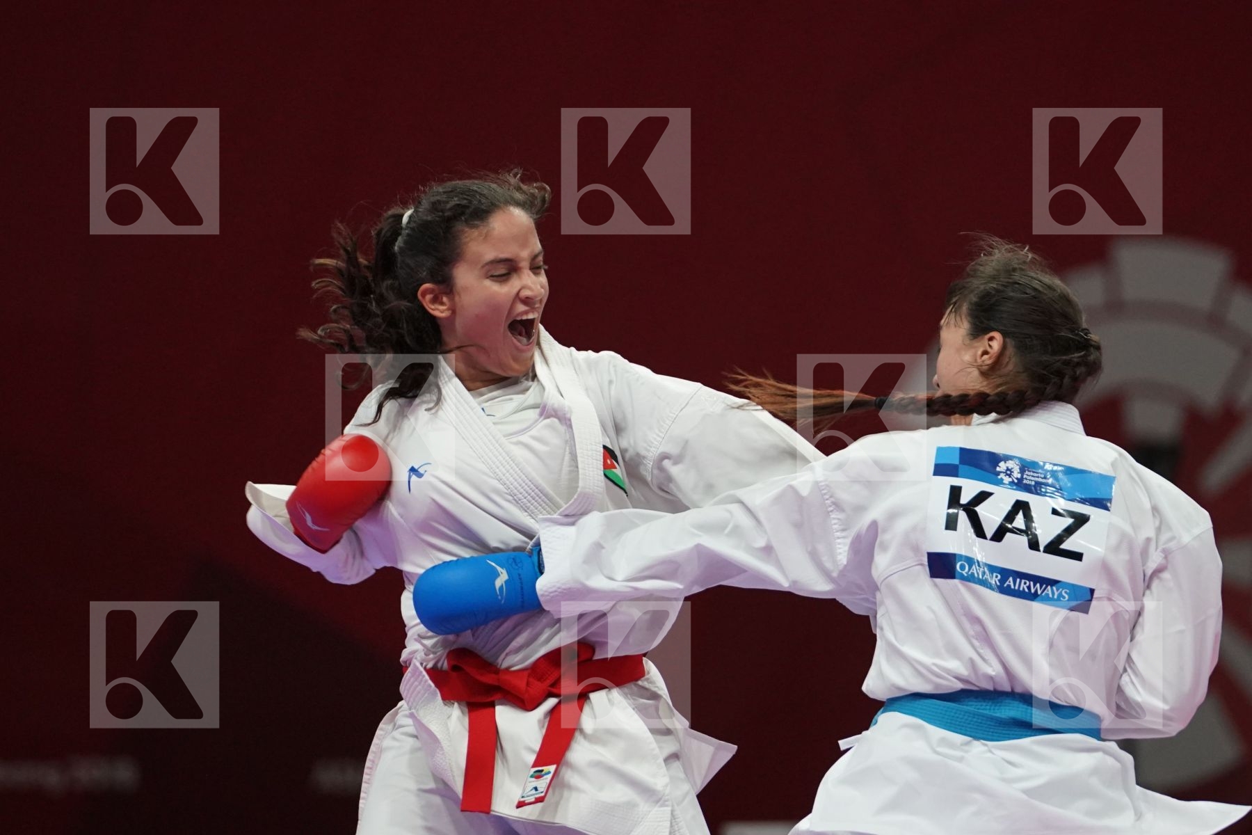 HUDA JABER (JORDAN) vs MADINA UTELBAYEVA (KAZAKHSTAN) in Senior Kumite Ð 61 Kg - Qualification