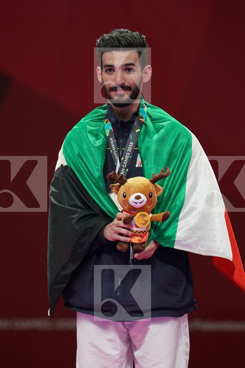 AHMAD ALMESFER (KUWAIT), RYUTARO ARAGA (JAPAN), ZABIOLLAH POORSHAB (ISLAMIC REPUBLIC OF IRAN), CHUNWEI WU (CHINESE TAIPEI) in Senior Kumite Ð 84 Kg - podium ceremony