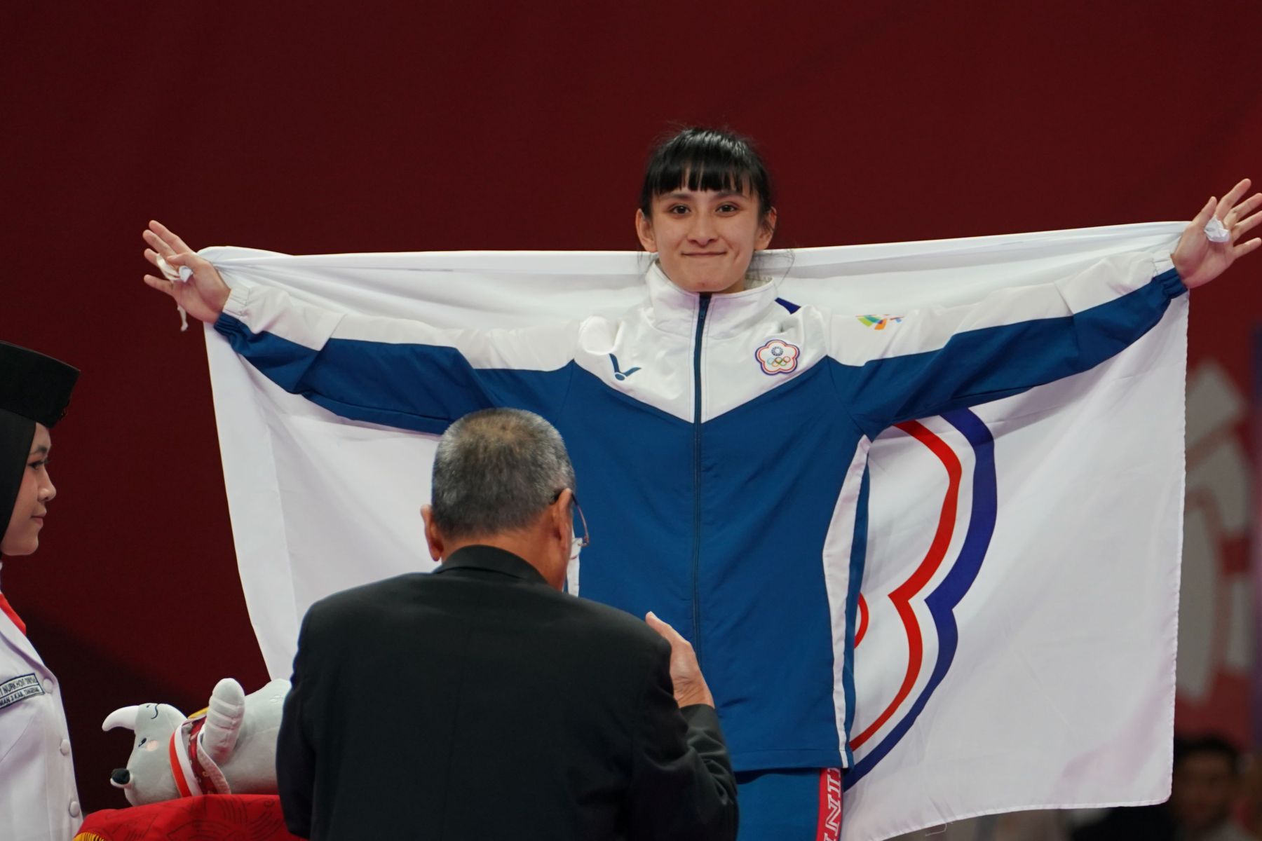 BAKHRINISO BABAEVA (UZBEKISTAN), SHIAUSHUANG GU (CHINESE TAIPEI), MIHO MIYAHARA (JAPAN), TSUKII JUNNA (PHILIPPINES) in Senior Kumite -50 Kg - podium ceremony